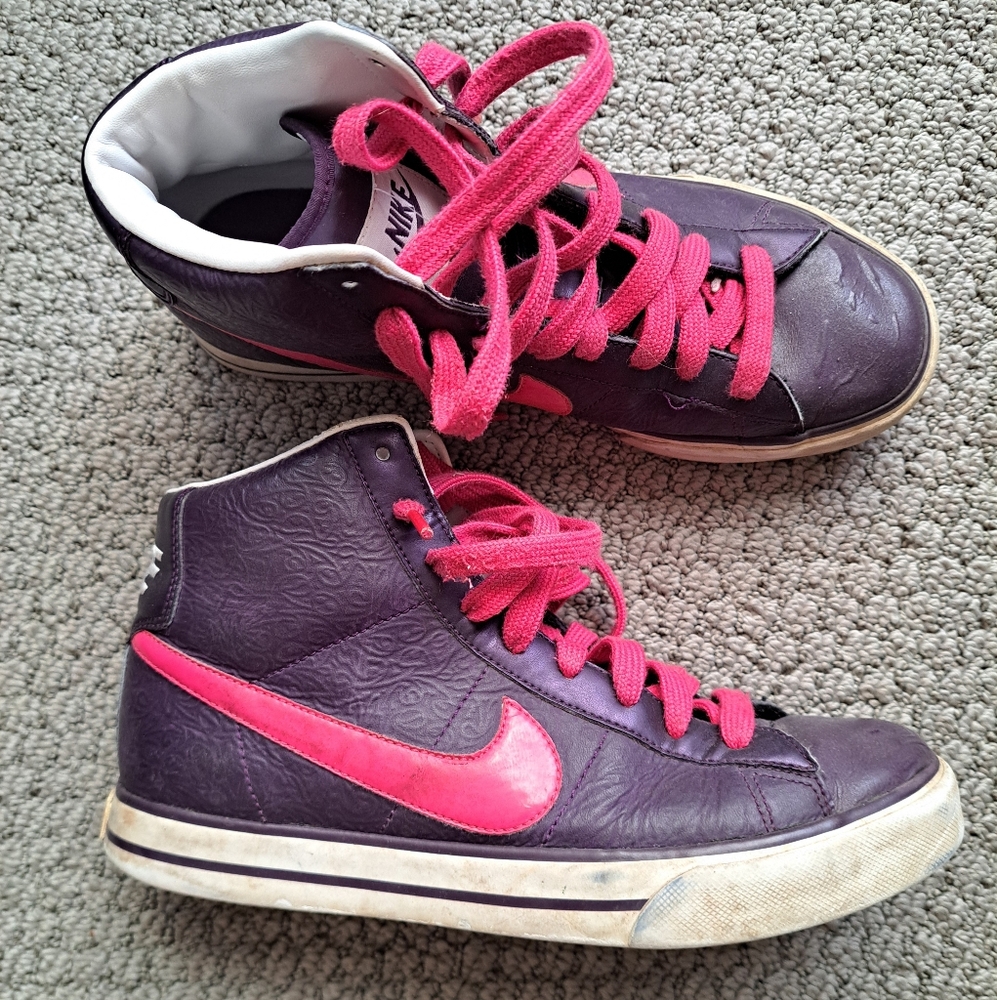 Retro Pink and Purple Nike Basketball High Top Sneakers